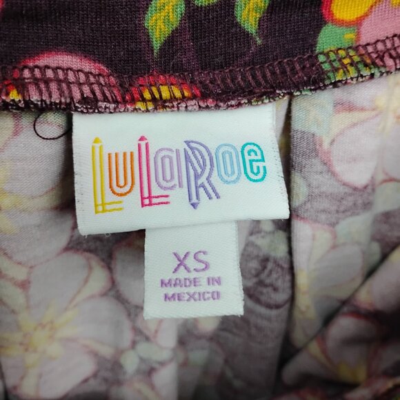 Lularoe Madison Skirt Size XS Floral Print Purple Pink and Yellow Pockets Pullon - Picture 6 of 8